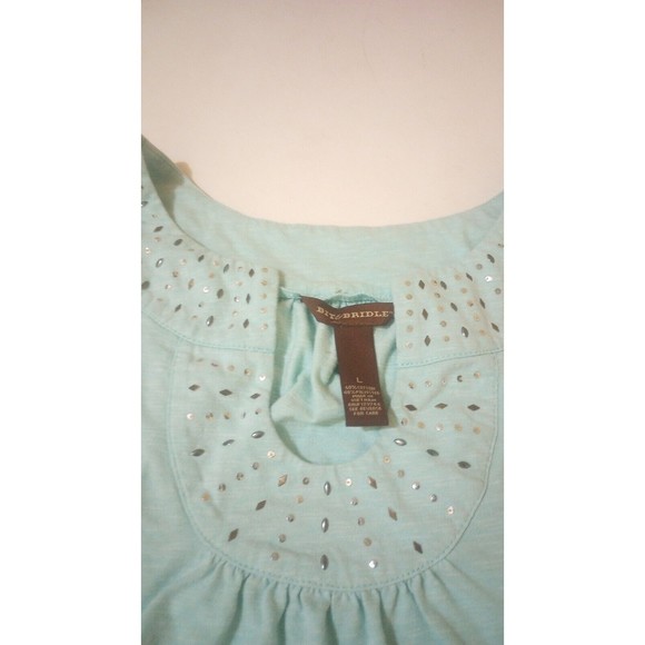 Bit & Bridle Women's Sz Large Tank Top Wide Strap Embellished Light Blue - Gems - Picture 7 of 8